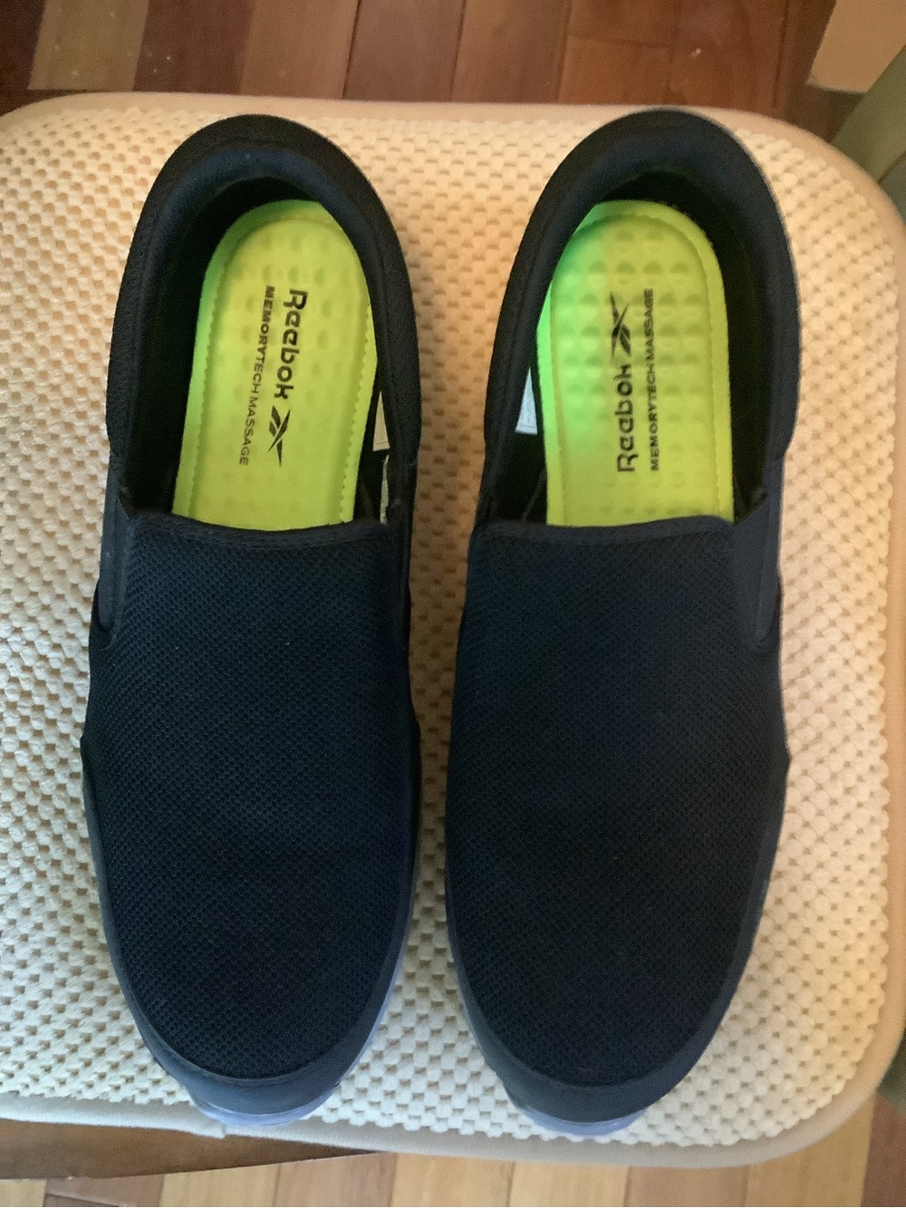 Reebok Black Steele Toe Work Slip-On Sneakers with Neon Green Insoles